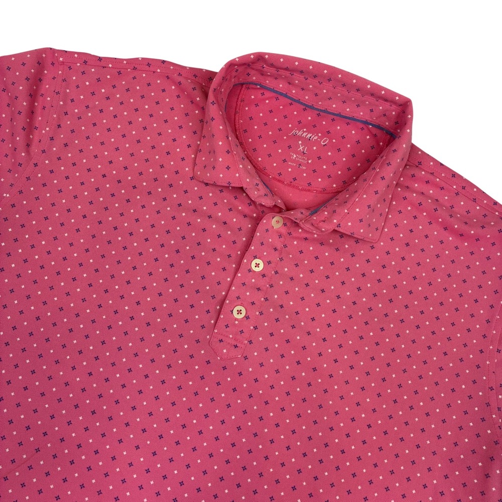 Johnnie-O Polo Shirt Mens XL Pink Geometric Diamond Stretch Golf Performance XL